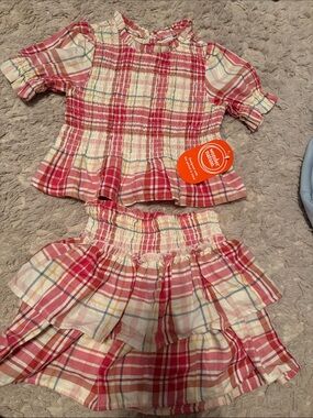 wonder nation Pink Plaid Smocked Top and Skirt Set sz3T